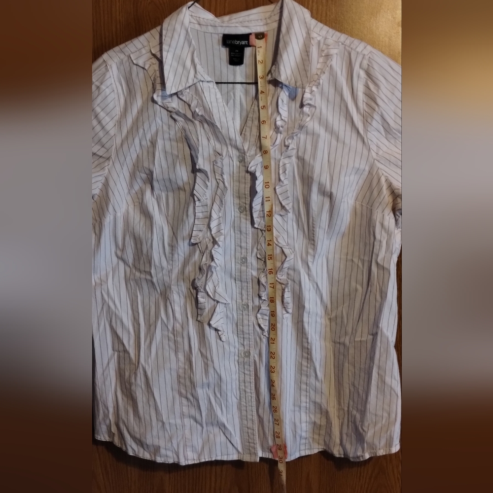 White w Red Pin Stripe Lane Bryant Button Down Blouse - 20% off 3+ Bundle